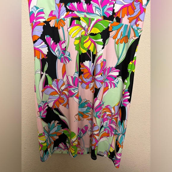 Jude Connally Tropical Abstract Floral Scuba Knit Stretch V-Neck Shift Dress M - Picture 3 of 8